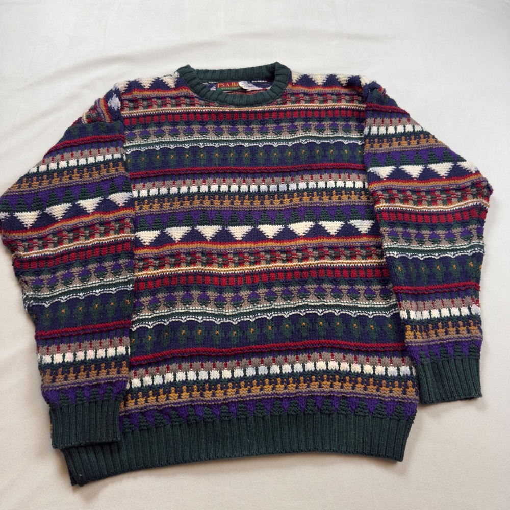 VTG Jos A Bank Sportswear Men's Lg Cotton Fair Isle Sweater Multi-Color USA Made